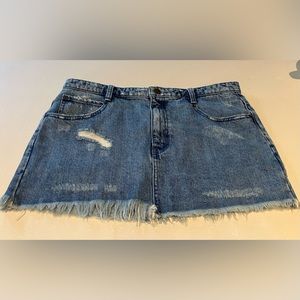 Free People Mini Distressed Denim Jean Skirt